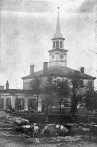 Black and white photograph of the 2nd Bourbon County courthouse