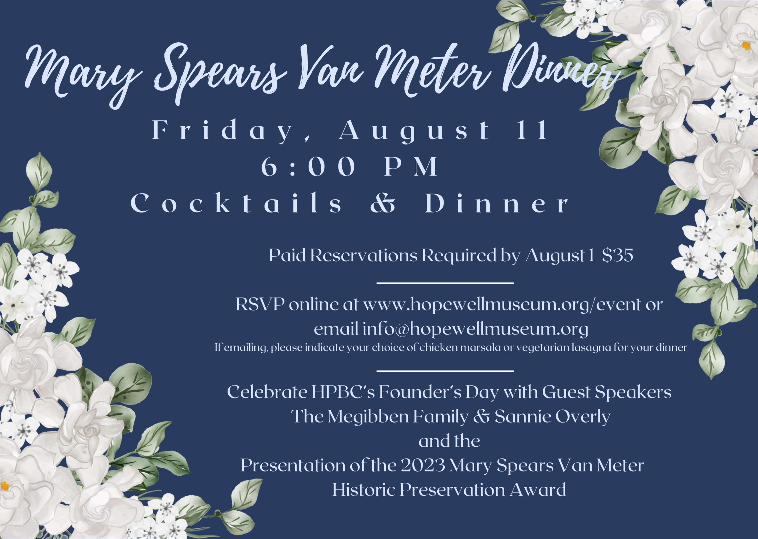 Mary Spears Van Meter Dinner postcard - details are in event text