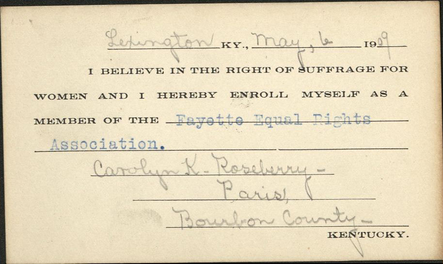 Carolyn Roseberry FERA Membership Card [Image Courtesy of University of Kentucky Special Collections]